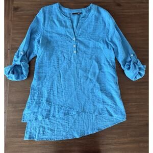 Lulu-B Tunic Top Shirt Aqua Blue Layered Roll Tab Sleeves s